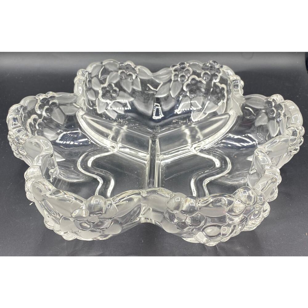 Vtg Mikasa Walther Crystal Carmen Satin 3-Part Divided Relish Dish fruit Bowl